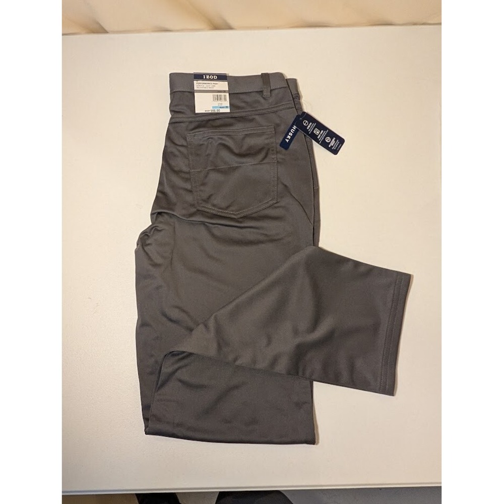 IZOD Performance Pants Grey Husky 20 Adjustable Waist Stretch Easy Care NWT - Picture 2 of 2